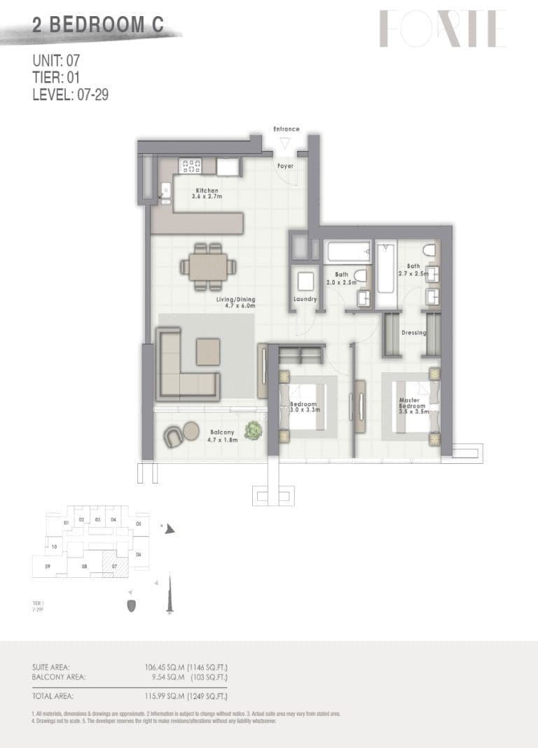 Forte Tower 2 – 2 Bedroom Apartment Type C Unit 07 Floor Plans