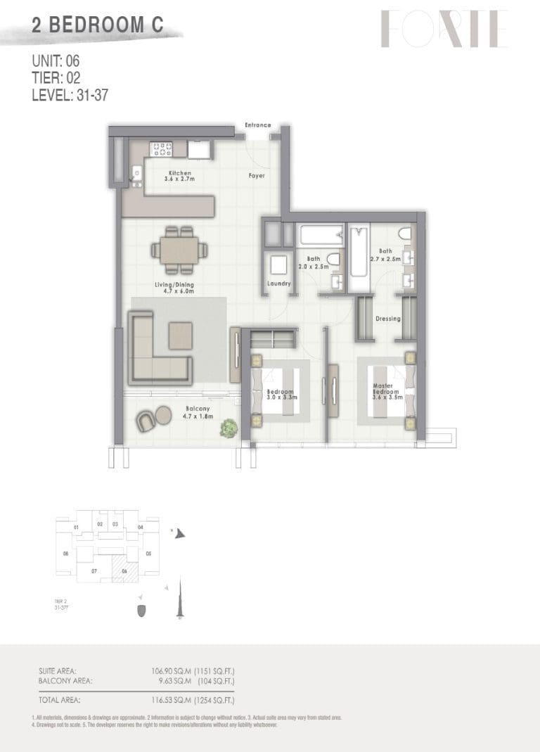 Forte Tower 2 – 2 Bedroom Apartment Type C Unit 06 Floor Plans
