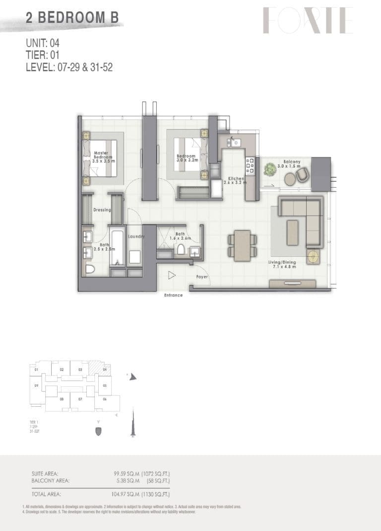 Forte Tower 2 – 2 Bedroom Apartment Type B Unit 04 Floor Plans