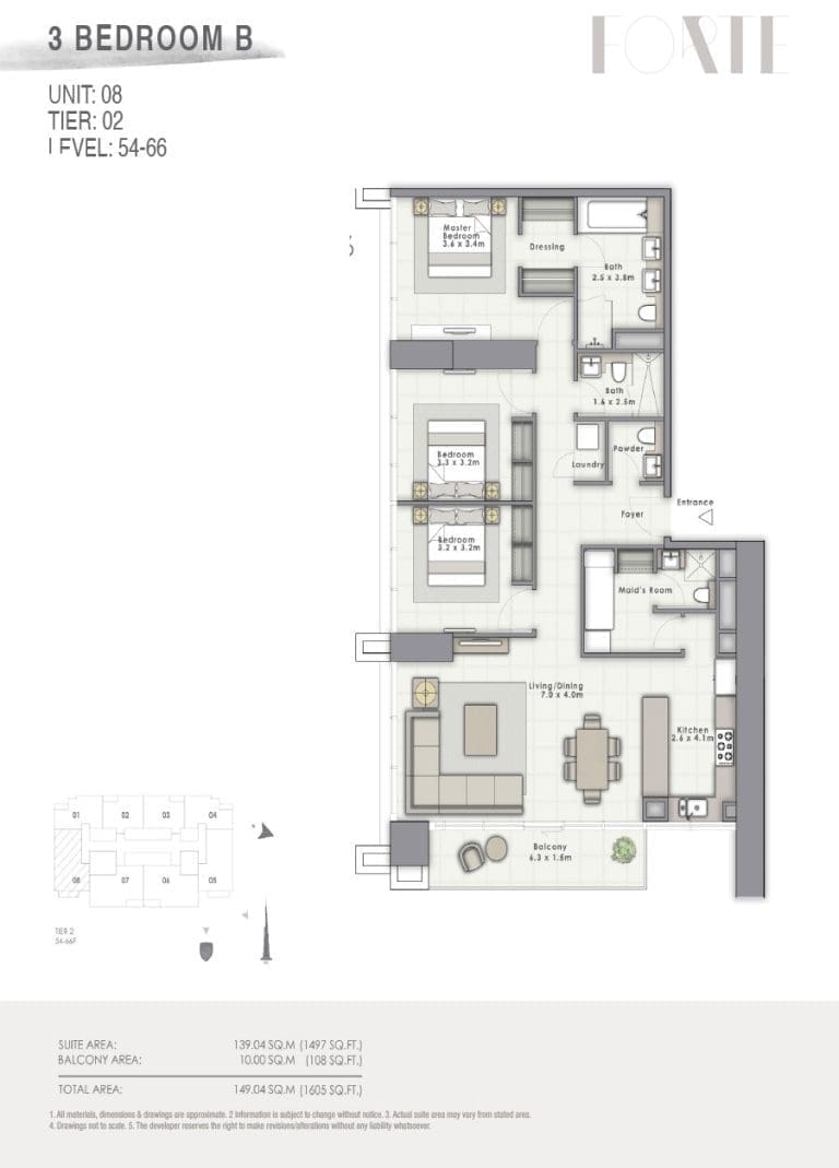Forte Tower 2 – 3 Bedroom Apartment Type B Unit 08 Floor Plans