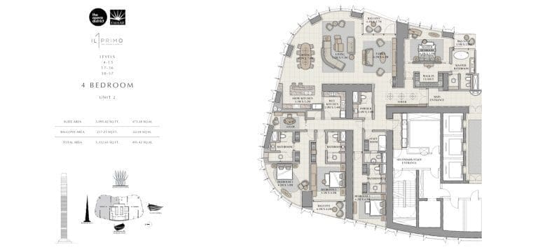 IL Primo 4 Bedroom Apartment Unit 2 Floor Plans