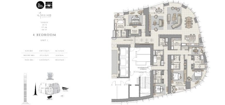 IL Primo 4 Bedroom Apartment Unit 1 Floor Plans