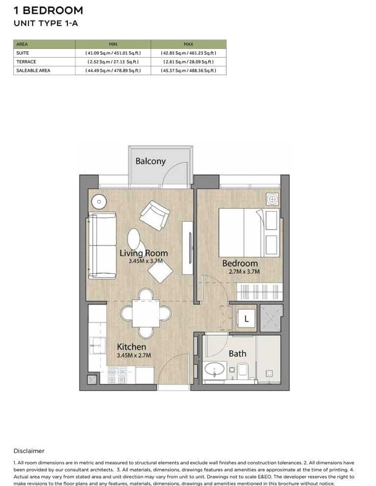Liva 1 Bedroom Apartment Type 1-A Floor Plans