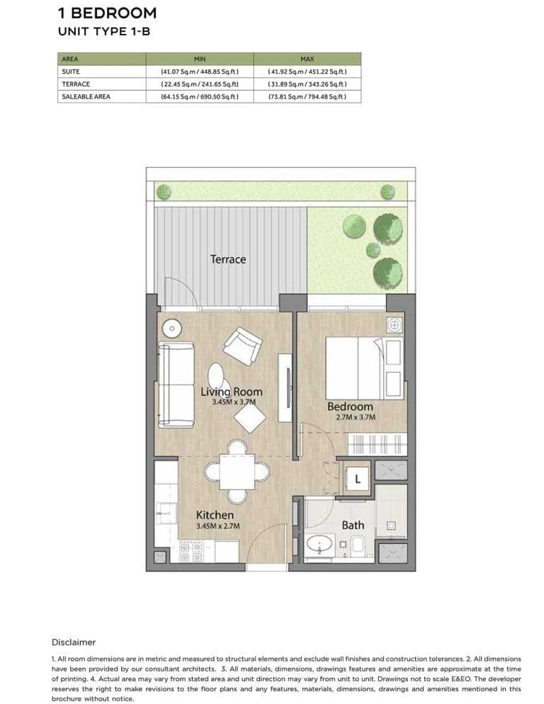 Liva 1 Bedroom Apartment Type 1-B Floor Plans