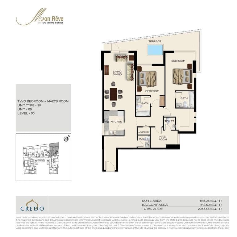Mon Reve 2 Bedroom plus Maid Apartment Type 2F Floor Plans