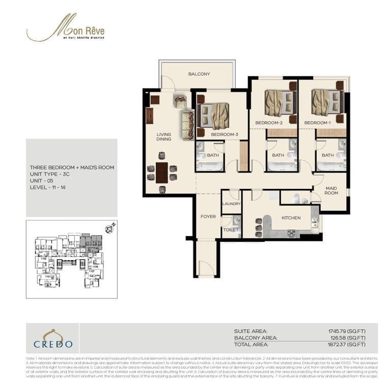 Mon Reve 3 Bedroom plus Maid Apartment Type 3C Floor Plans