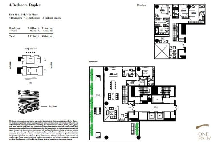 One at Palm Jumeirah 4 Bedroom Duplex Unit 301 Floor Plans