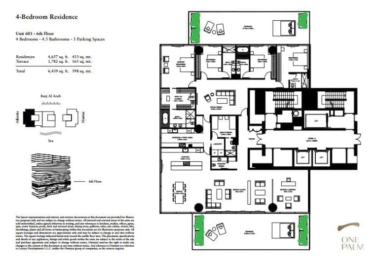 One at Palm Jumeirah 4 Bedroom Residence 601 Floor Plans