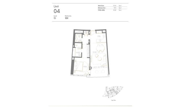 Palm Beach Tower 1 Bedroom Apartment Level 15 Unit 04 Floor Plans