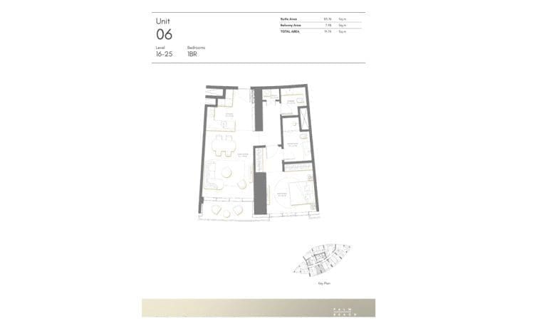 Palm Beach Tower 1 Bedroom Apartment Level 16-25 Unit 06 Floor Plans