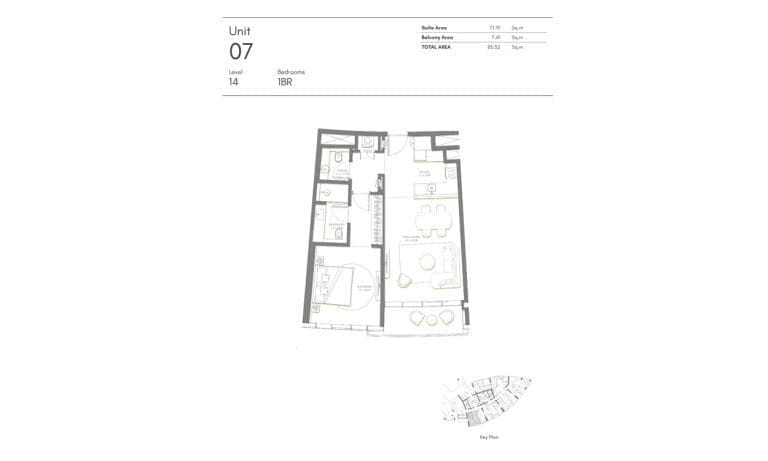 Palm Beach Tower 1 Bedroom Apartment Level 14 Unit 07 Floor Plans