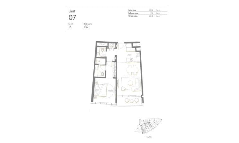 Palm Beach Tower 1 Bedroom Apartment Level 15 Unit 07 Floor Plans