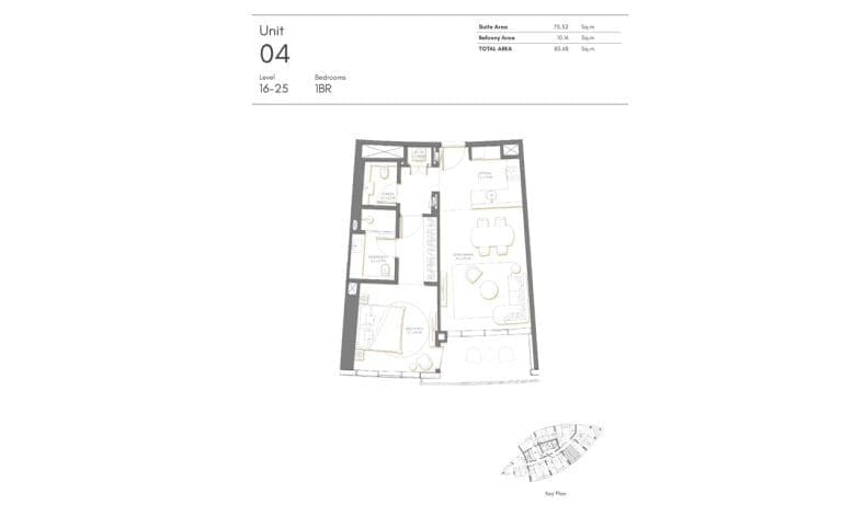 Palm Beach Tower 1 Bedroom Apartment Level 16-25 Unit 04 Floor Plans