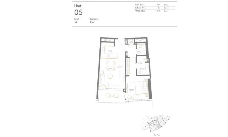 Palm Beach Tower 1 Bedroom Apartment Level 14 Unit 05 Floor Plans