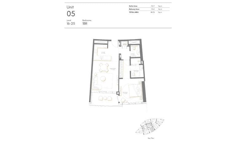 Palm Beach Tower 1 Bedroom Apartment Level 16-25 Unit 05 Floor Plans