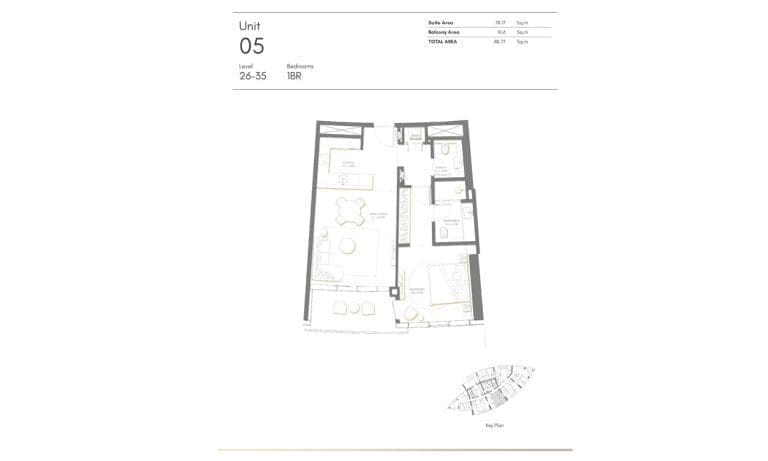 Palm Beach Tower 1 Bedroom Apartment Level 26-325 Unit 05 Floor Plans