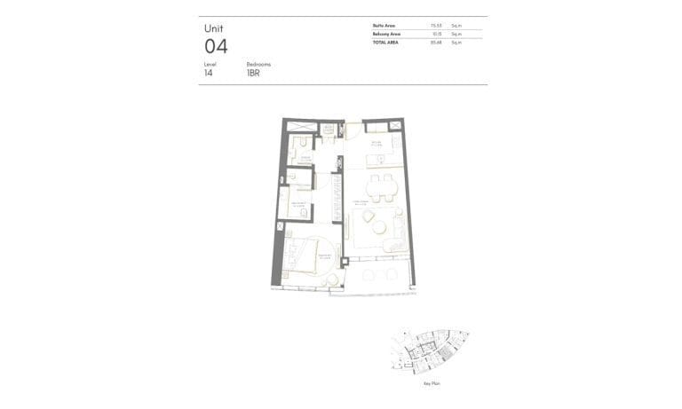 Palm Beach Tower 1 Bedroom Apartment Level 14 Unit 04 Floor Plans