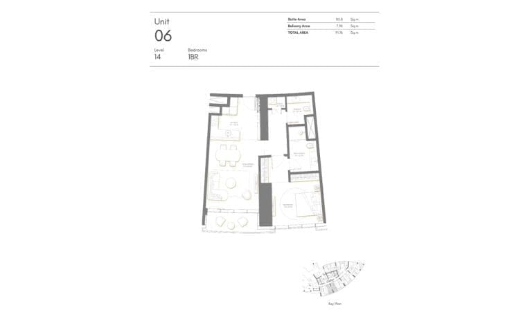 Palm Beach Tower 1 Bedroom Apartment Level 14 Unit 06 Floor Plans