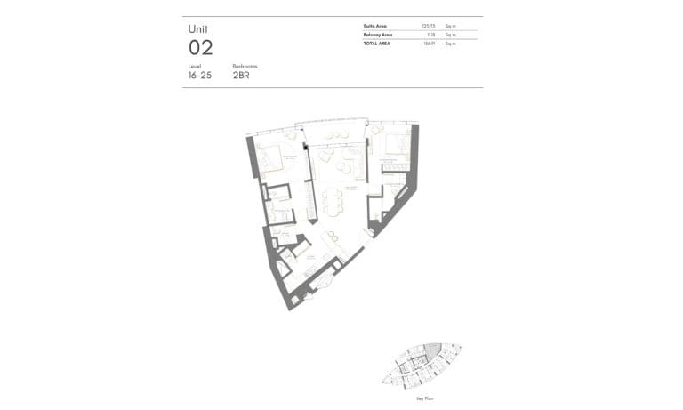 Palm Beach Tower 2 Bedroom Apartment Level 16-25 Unit 02 Floor Plans