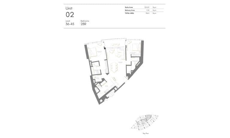 Palm Beach Tower 2 Bedroom Apartment Level 36-45 Unit 02 Floor Plans