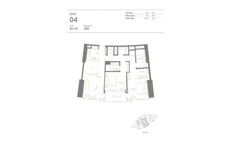 Palm Beach Tower 2 Bedroom Apartment Level 36-45 Unit 04 Floor Plans