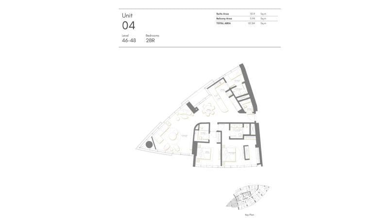 Palm Beach Tower 2 Bedroom Apartment Level 46-48 Unit 04 Floor Plans