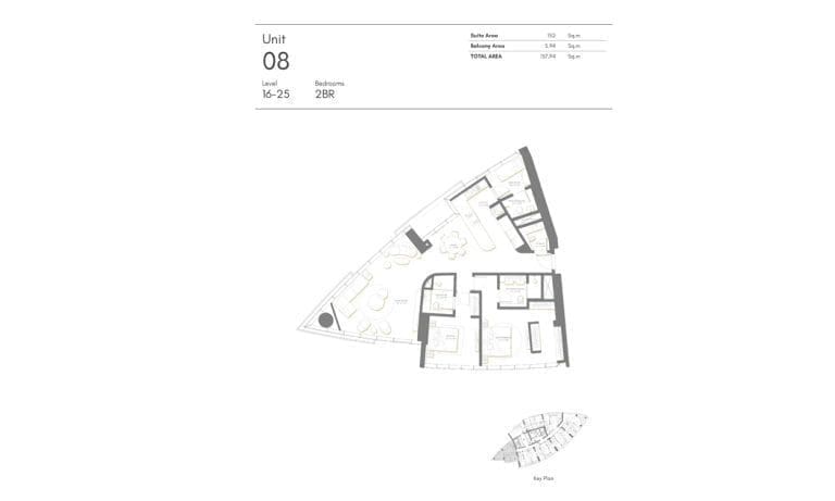 Palm Beach Tower 2 Bedroom Apartment Level 16-25 Unit 08 Floor Plans