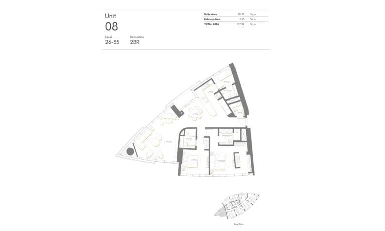 Palm Beach Tower 2 Bedroom Apartment Level 26-35 Unit 08 Floor Plans