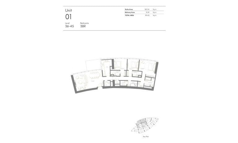 Palm Beach Tower 3 Bedroom Apartment Level 36-45 Unit 01 Floor Plans