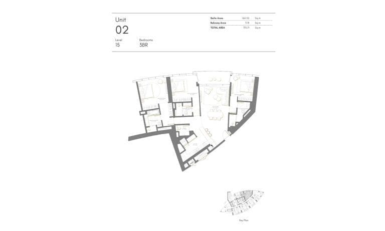 Palm Beach Tower 3 Bedroom Apartment Level 15 Unit 02 Floor Plans