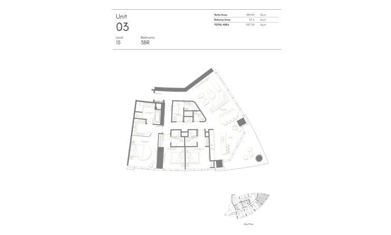 Palm Beach Tower 3 Bedroom Apartment Level 15 Unit 03 Floor Plans
