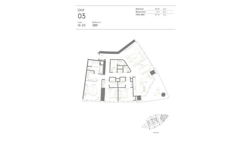 Palm Beach Tower 3 Bedroom Apartment Level 16-25 Unit 03 Floor Plans