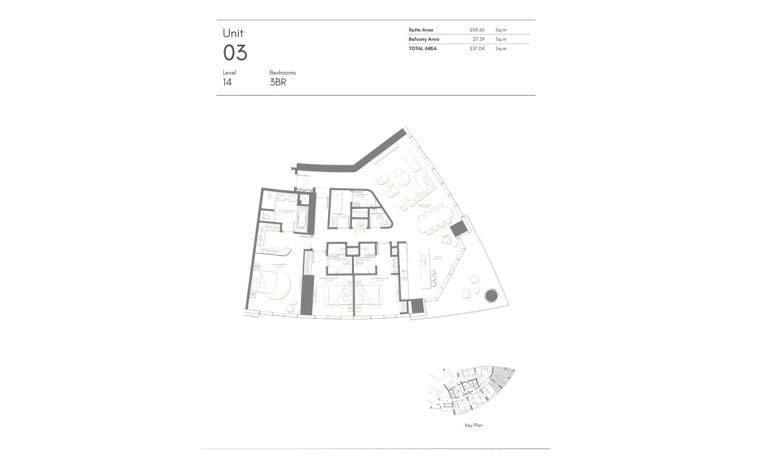Palm Beach Tower 3 Bedroom Apartments Level 14 Unit 03 Floor Plans