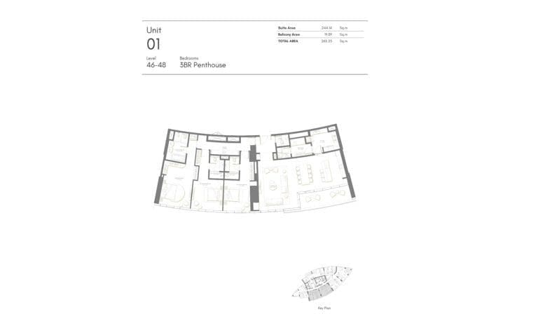 Palm Beach Tower 3 Bedroom Penthouse Level 46-48 Unit 01 Floor Plans