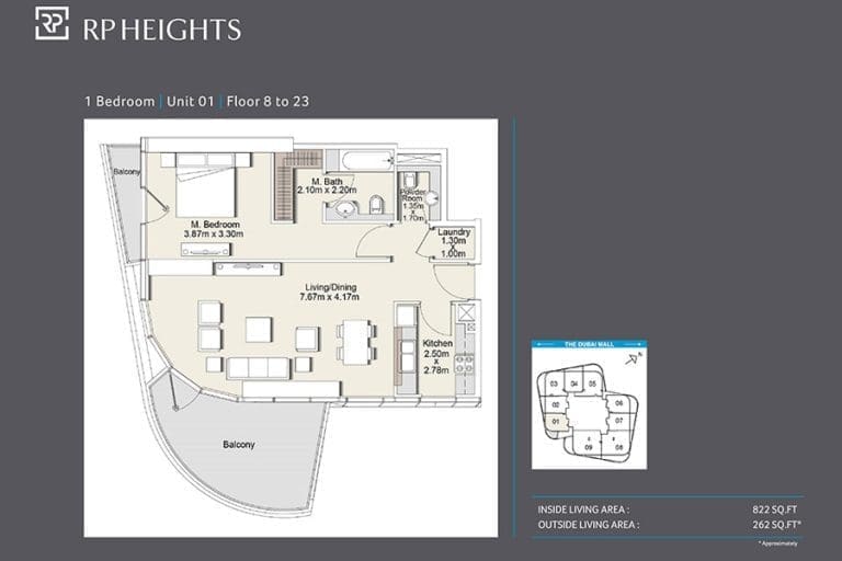 RP Heights 1 Bedroom Apartment Unit 01 Floor Plans
