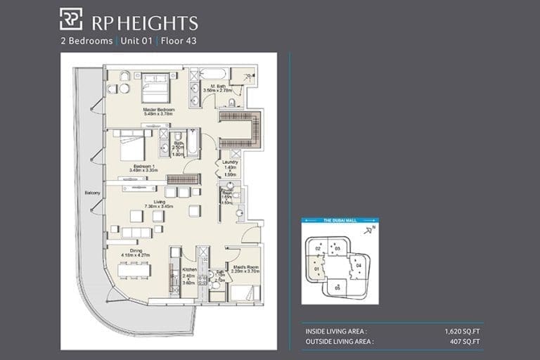 RP Heights 2 Bedroom Apartment Unit 1 Floor Plans