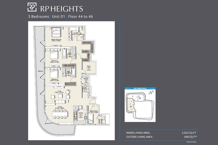 RP Heights 3 Bedroom Apartment Unit 01 Floor Plans
