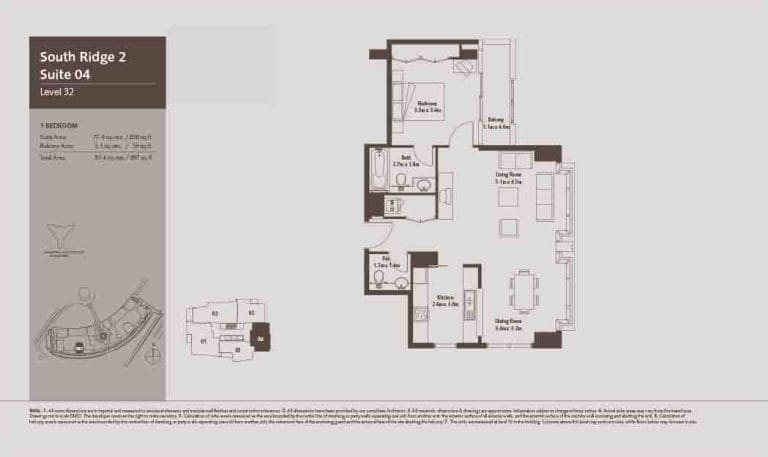 South Ridge 2 – 1 Bedroom Apartment Level 32 Floor Plans