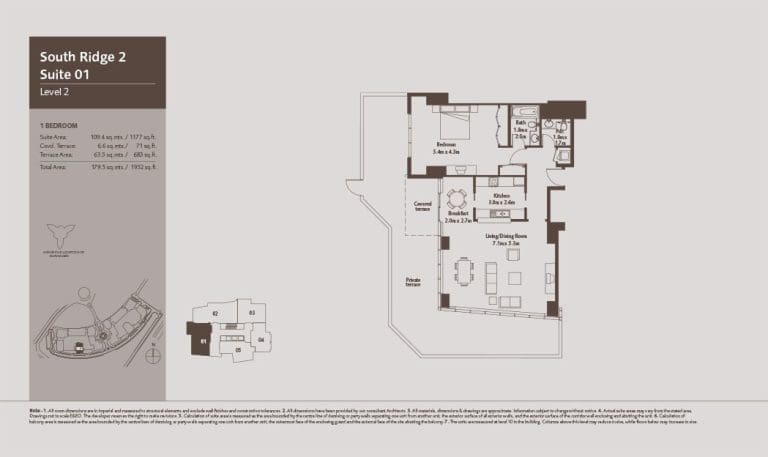 South Ridge 2 – 1 Bedroom Apartment Level 2-3 Floor Plans