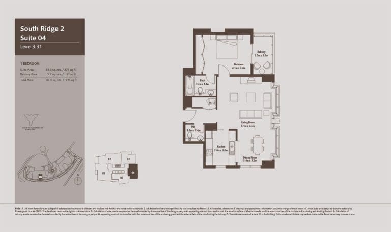 South Ridge 2 – 1 Bedroom Apartment Level 3-31 Floor Plans