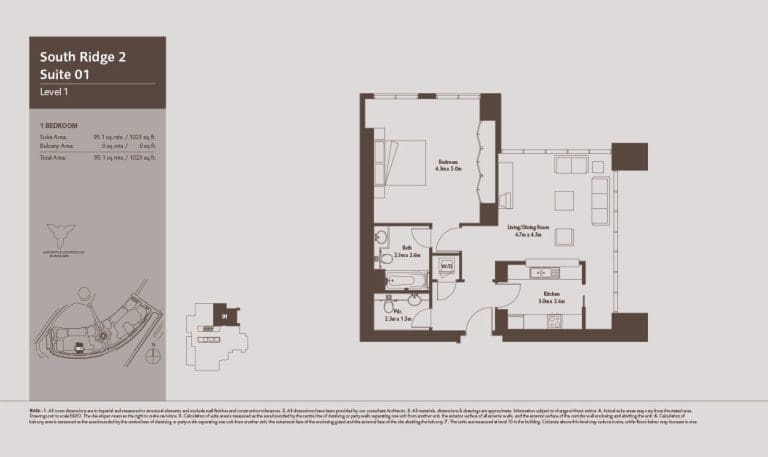 South Ridge 2 – 1 Bedroom Apartment Level 1 Floor Plans