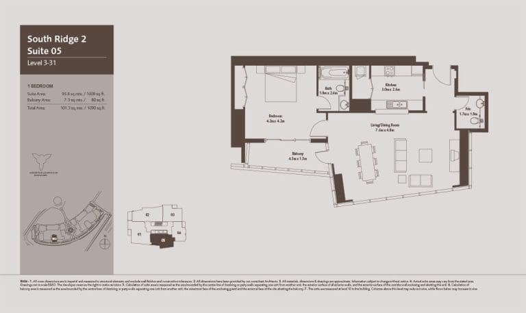 South Ridge 2 – 1 Bedroom Apartment Level 3-31-1 Floor Plans