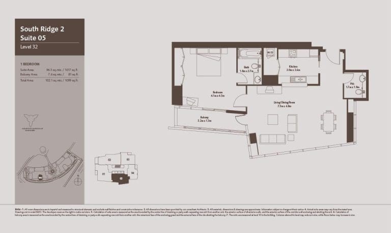 South Ridge 2 – 1 Bedroom Apartment Level 32-1 Floor Plans