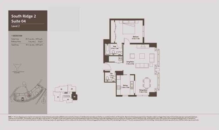 South Ridge 2 – 1 Bedroom Apartment Level 2 Floor Plans