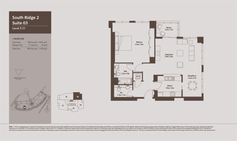 South Ridge 2 – 1 Bedroom Apartment Level 3-31-2 Floor Plans