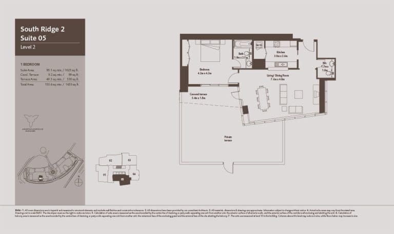 South Ridge 2 – 1 Bedroom Apartment Level 2-2 Floor Plans