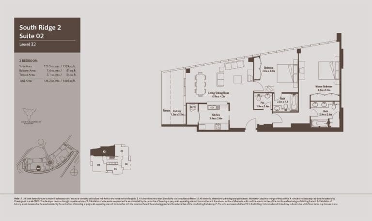 South Ridge 2 – 2 Bedroom Apartment Level 32 Floor Plans
