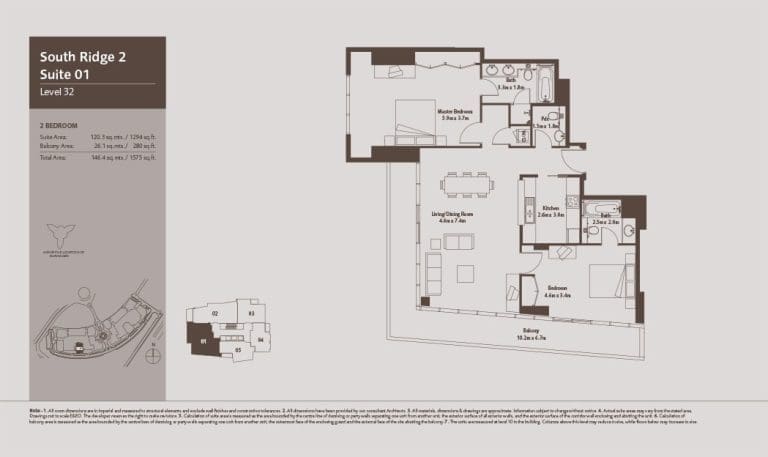 South Ridge 2 – 2 Bedroom Apartment Level 32-1 Floor Plans