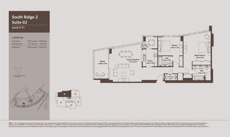 South Ridge 2 – 2 Bedroom Apartment Level 3-31-1 Floor Plans