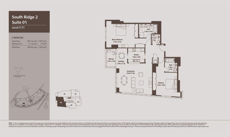 South Ridge 2 – 2 Bedroom Apartment Level 3-31-2 Floor Plans